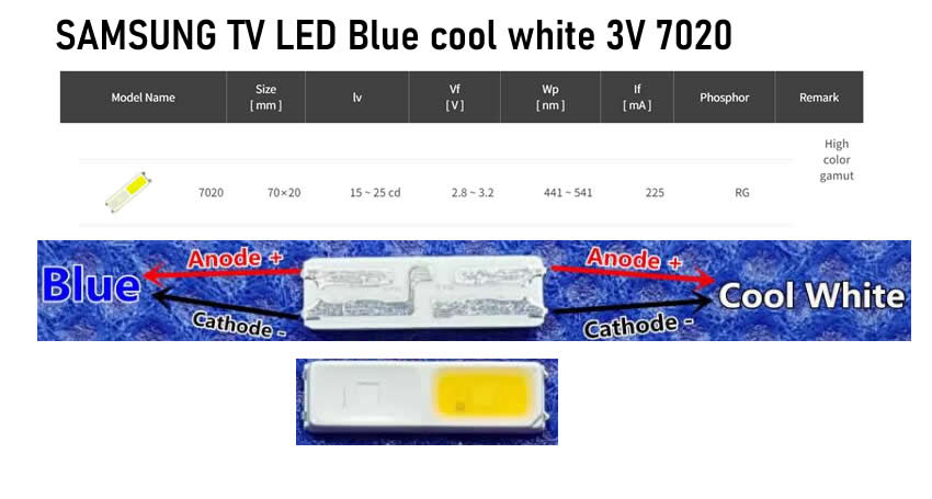 3V 7020 SAMSUNG TV LED Blue cool white 2 color in 1 10pcs/lot