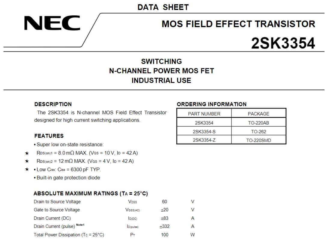 K3354 2SK3354 NEC TO-220 60V 83A NEW 5PCS/LOT